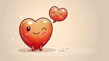 Smiling heart character winking, with a smaller heart-shaped thought bubble