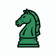 A green chess knight piece with black outlines on a white background