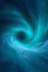Abstract, dynamic sky vortex. Mesmerizing turquoise swirl and dark center offer depth and mystery. Great for backgrounds, book covers, and presentations.