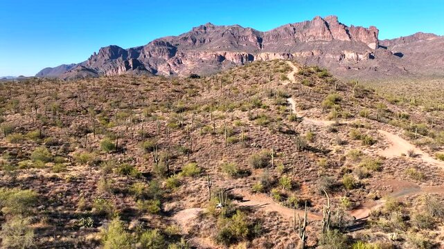 Aerial view of superstitious peak and rugged landscape, United States.