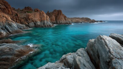 Rocky coastline at cap de creus catalonia  scenic landscape