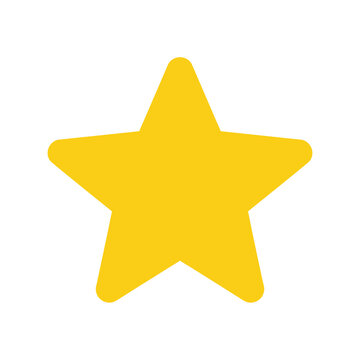 A bright yellow five pointed star with rounded corners on a white background