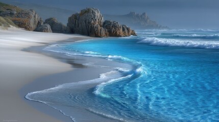 Fototapeta premium Serene morning light at playa de a lanzada beach galicia