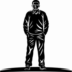 Obraz premium Standing man vector silhouette illustration for graphic design and creative projects with hands in pockets look