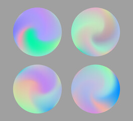 Vector illustration shows round shapes with soft pastel gradients in vivid neon colors. The design features a modern, abstract, dreamy style with swirling pink, green, blue, and violet hues.