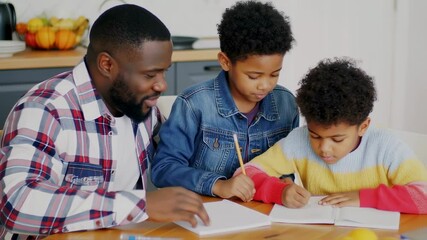 African father assisting children with homework, fostering learning and education - Powered by Adobe