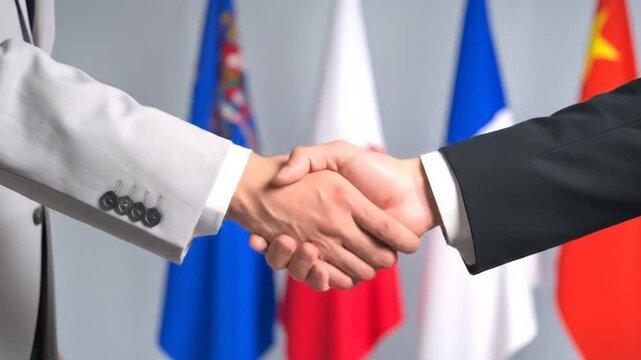 Multilateral International Alliance with Nations Handshake, Diplomacy and Cooperation