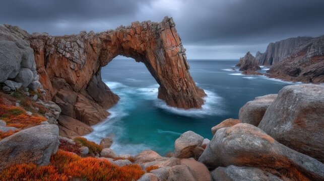 Natural rock arches at playa de augas santas scenic landscape