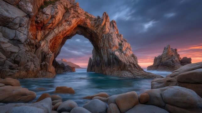 Natural rock arches at playa de augas santas scenic landscape