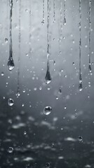 Falling Water Droplets Against Gray Background
