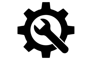 Vector illustration of a key and gear icon, a symbol of repair and technology