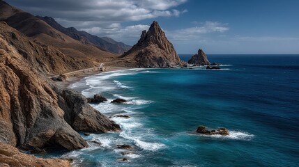 Dramatic volcanic coastline at cabo de gata almera