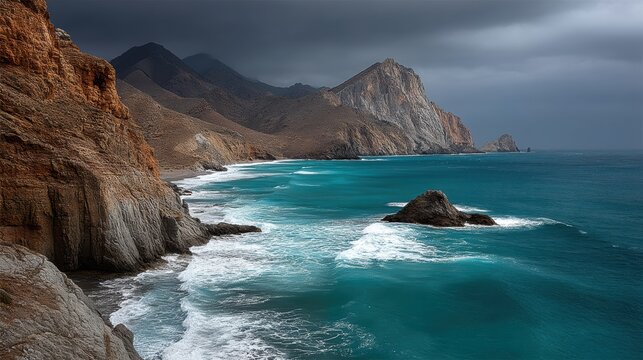 Dramatic volcanic coastline at cabo de gata almera