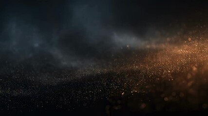 Enigmatic dark backdrop featuring shimmering dust motes captured in an elegant animation that adds depth and intrigue to visual storytelling projects.