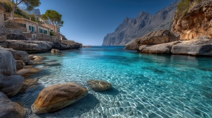 Obraz premium Limestone cliffs at cala llamp mallorca scenic landscape image