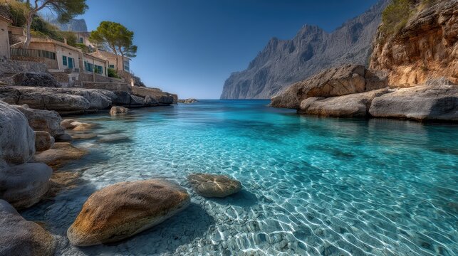 Limestone cliffs at cala llamp mallorca  scenic landscape image
