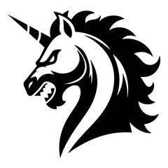 Aggressive Unicorn Head Black and White Tribal Design