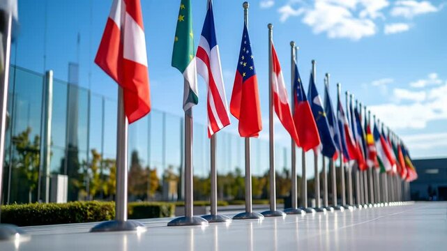 Parade of International Flags Displayed Symbolizing Unity and Global Cooperation