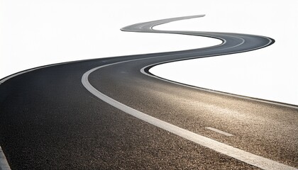 curved asphalt road isolated on transparent cutout background