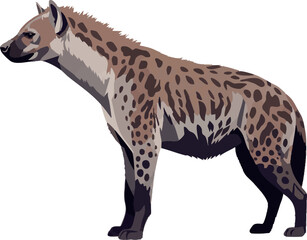 Hyena 2D vector illustration in full body side view, walking pose on white