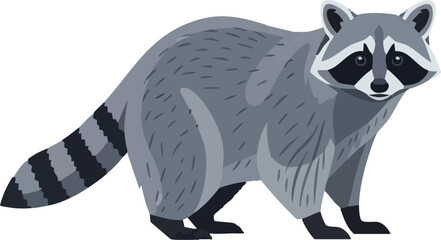 Raccoon vector drawing in side view – full body pose on white background, 2D vector illustration © Kerem