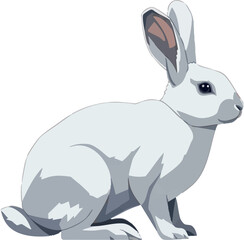 Rabbit in sitting pose – full body side view vector on white background, 2D vector illustration