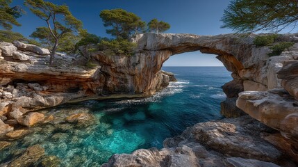 Obraz premium Natural stone bridge at es ponts mallorca scenic landscape