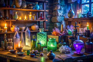 Witchs Workshop Filled With Glowing Crystals