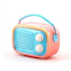 A retro-style radio in vibrant blue and pink colors, perfect for evoking nostalgia, Ideal for uses in music-themed projects, vintage designs, or as decorative elements for modern interiors,