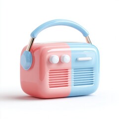 A retro-style radio with a modern twist features a dual-colored design in pink and blue, ideal for nostalgic themes, vintage decor, or music-related content in marketing and creative projects,