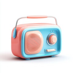 A vintage-style radio in pastel colors, featuring a sleek design and glossy finish, Ideal for retro-themed projects, advertisements, or decor inspiration, adding a nostalgic vibe,