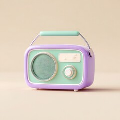 A vintage-style radio with pastel colors, perfect for evoking nostalgia, Ideal for retro-themed projects, marketing materials, or social media posts about music and technology,
