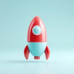 A colorful rocket toy stands against a soft blue background, conveying a sense of adventure and playfulness, ideal for children's products, educational materials, or imaginative themes,