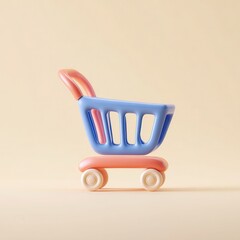 A vibrant toy shopping cart against a soft pastel background, symbolizing playtime and consumerism, Ideal for children's products, e-commerce, or playful marketing campaigns,