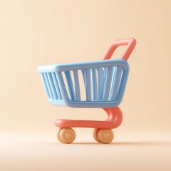A vibrant shopping cart designed in pastel colors, perfect for highlighting retail, e-commerce, or shopping concepts in marketing materials and social media posts