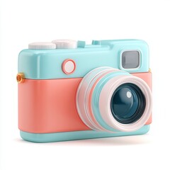 A stylish vintage camera in pastel colors, ideal for photography-related projects, social media graphics, or creative advertisements showcasing the art of capturing moments,