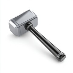 A large, metallic hammer with a sturdy handle is set against a plain white background, ideal for concepts related to strength, construction, or justice, suitable for legal or motivational themes,