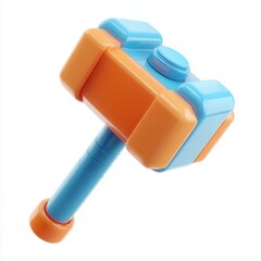 A colorful toy hammer in orange and blue, perfect for children's playtime or product illustrations, It can be used in marketing, educational materials, or designs focused on childhood and creativity,