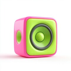 A vibrant, modern speaker with a pink and green design, perfect for music events, tech blogs, or marketing campaigns, Its playful style appeals to youth culture and design aesthetics,