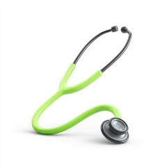 A vibrant green stethoscope is displayed on a white background, ideal for use in healthcare-related materials, promotional content for medical professionals, or educational resources,