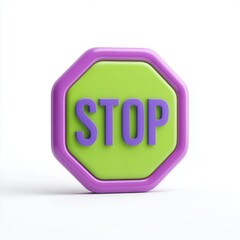 A colorful stop sign with a green background and purple border suitable for educational materials, safety campaigns, or creative projects that promote awareness and caution,