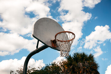 basketball hoop against blue sky