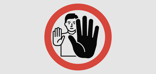Obraz premium Red Circle Stop Sign with Stop Gesture
