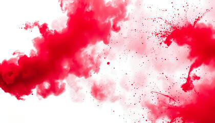 Dramatic burst of red powder against a white backdrop, capturing energy and celebration in motion.