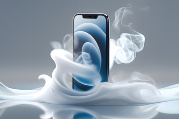Black smartphone with floating smoke effect 

