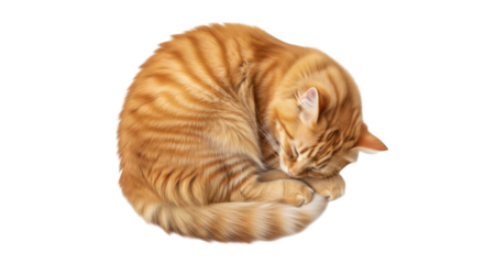 Orange Tabby Cat Curled Up Sleeping Peaceful Animal PNG