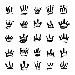Bold Graffiti Style Hand-Drawn Crown Vector Set-01