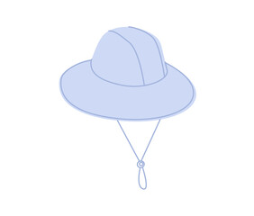 Garden Bucket Hat with Cord Stopper. Summer Head Fashion accessory cap with wide brim clothing technical illustration. Vector headgear for Men, women, unisex, flat template CAD mockup sketch outline