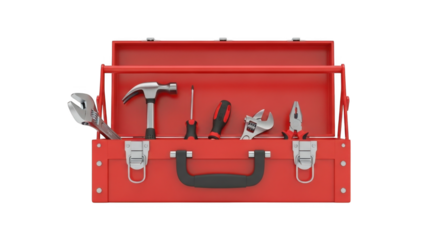 Complete Tool Box Set Including Hammer Screwdriver Wrench and Pliers PNG