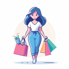 vector image of a person carrying shopping